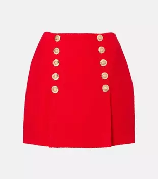 Складная мини-юбка из шерстяной смеси Balmain, Rouge