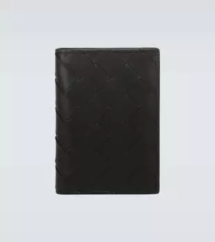 Складной кожаный картхолдер Bottega Veneta, черный