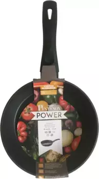 Сковорода PINTINOX "Power", алюминий, 2-х слойное антипригарное покрытие, со стеклянной крышкой, подходит для индукционной плиты 20 см, черный