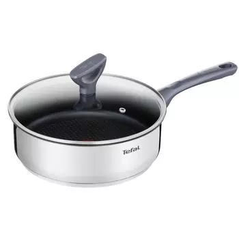 Сковорода TEFAL Dailycook из нержавеющей стали - 24 см - Со стеклянной крышкой - Все источники тепла, включая индукцию, серый