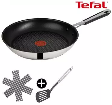 Сковорода Tefal Jamie Oliver E30 сковорода 26см, сковорода для всех типов плит включая индукционную, нержавеющая сталь 18/10 (в комплекте 1 лопаточка и фетровый чехол, 3 шт.)