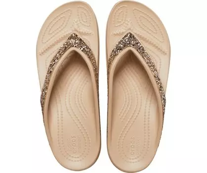 Сланцы Crocs Women's Crocs Sloane Glitter Wedge Flip, бежевый/золотой