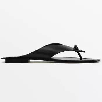 Сланцы Massimo Dutti Leather Flat Slider, черный