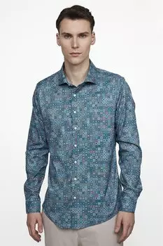Slim Fit Slim Fit с длинным рукавом и лайкрой с принтом, высокий воротник, мужская красочная рубашка TUDORS, черный