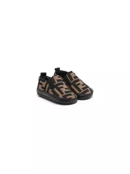 Слипоны с логотипом Fendi Kids, коричневый