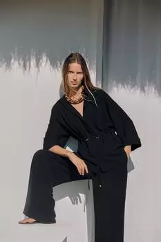 Собранная рубашка-кимоно ZARA, черный