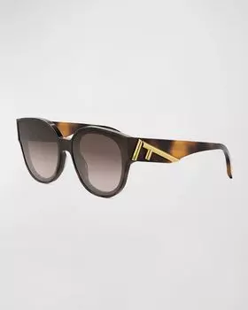 Солнцезащитные очки Fendi First из ацетата круглой формы, цвет Blonde Havana Gradient Brown