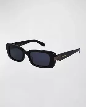 Солнцезащитные очки Gancini Evolution прямоугольной формы из ацетата и металла Ferragamo, цвет Black