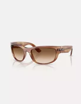 Солнцезащитные очки Ray-Ban Mega balorama в прямоугольной оправе с коричневыми линзами в полоску коричневого цвета