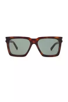 Солнцезащитные очки Saint Laurent Rectangular, цвет Havana & Green