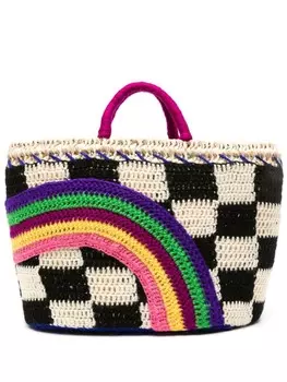 Соломенная сумка-тоут Damier среднего размера ERES, нейтральный цвет