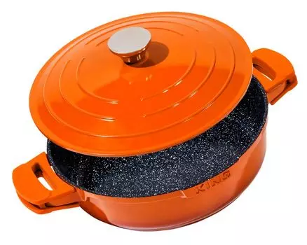 Сотейник 28см, высота около 8см KING SHINE ORANGE из литого алюминия с керамическим покрытием Внутри: FUSION TI / с крышкой из литого алюминия / включая легкосъемные силиконовые прокладки / цвет: оранжевый