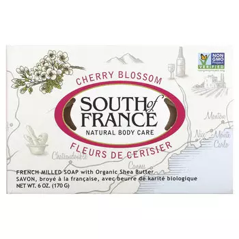 South of France, Кусковое мыло, пилированное по-французски, с органическим маслом ши, с ароматом цветущей вишни, 170 г (6 унций)