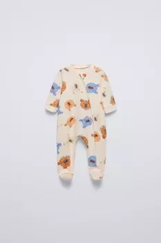 Спальный комбинезон с принтом медведя ZARA, кэмел
