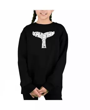 Спасите китов — толстовка с круглым вырезом Big Girl's Word Art La Pop Art, красный