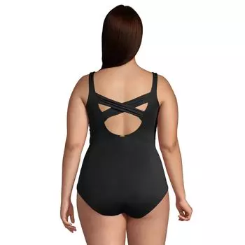 Сплошной купальник Lands' End SlenderSuit с чашечкой DD и контролем живота больших размеров с принтом Lands' End, черный