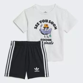 Спортивный костюм adidas Trefoil Shorts and Tee, белый/черный/принт