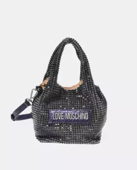 Средний клатч для вечеринки с синими и серебряными стразами Love Moschino