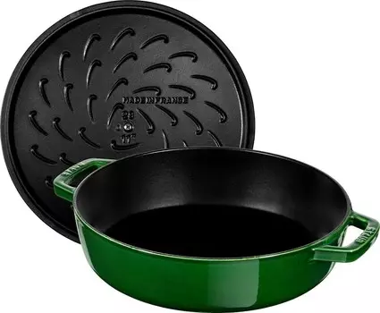 Staub 40511-479 Сотейник для тушения, зеленый базилик, 9,4 дюйма (24 см), двуручный, чугун, эмалированная кастрюля, неглубокий тип, сукияки, подходит для индукционной индукции, Basil Green