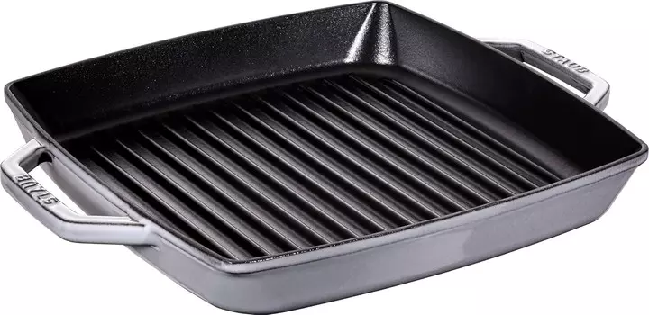 Staub 40511-684 Pure Grill Square, серый, сковорода для гриля диаметром 11,0 дюймов (28 см), для обеих рук, литье, эмаль, совместимость с индукционной индукцией, аутентичный японский продукт, Gray