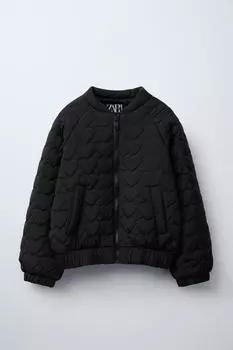 Стеганая куртка-бомбер с сердечками ZARA, черный
