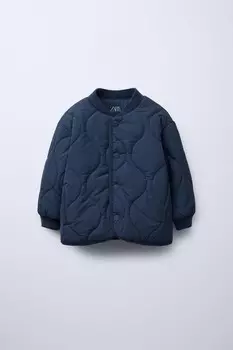 Стеганая куртка-бомбер ZARA, синий