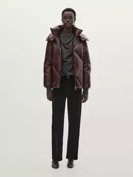 Стеганая куртка со съемным капюшоном Massimo Dutti, бургундия