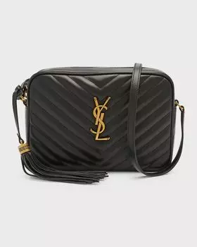 Стеганая сумка через плечо Lou Medium YSL с карманом для фотоаппарата Saint Laurent, цвет Crema Soft