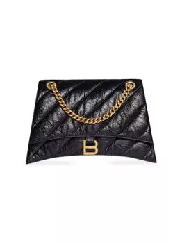 Стеганая сумка Crush среднего размера с цепочкой Balenciaga, черный