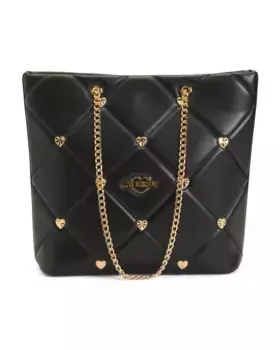 Стеганая сумка-шопер с заклепками-сердечками Love Moschino, черный