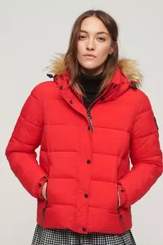 Стеганая зимняя куртка с капюшоном из эко-пуха Superdry, красный