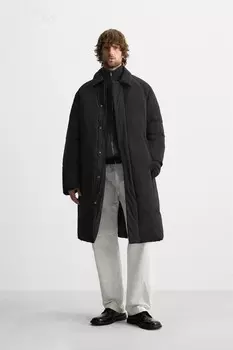 Стеганое техническое пальто ZARA, черный