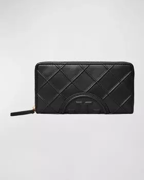 Стеганый кожаный кошелек Fleming Continental на молнии Tory Burch, цвет Black