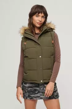 Стеганый жилет с капюшоном Superdry, зеленый