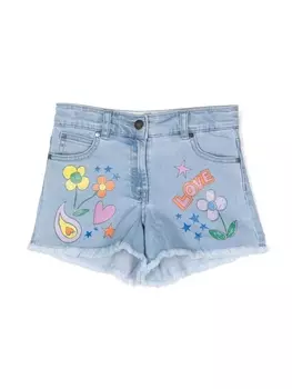 Stella McCartney Kids джинсовые шорты с графичным принтом, синий