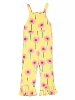Stella McCartney Kids комбинезон с оборками и цветочным принтом, желтый