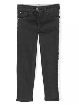 Stella McCartney Kids узкие джинсы с отделкой в полоску, черный
