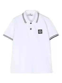 Stone Island Junior рубашка-поло из пике с нашивкой-компасом, белый