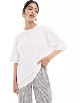 Stradivarius – Белая футболка оверсайз из плотного хлопка