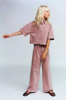 Струйная джинсовая рубашка ZARA, бледно-розовый