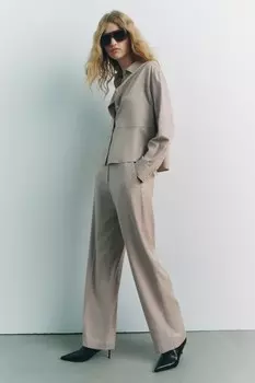 Струйная рубашка с отстрочкой ZARA, песочный