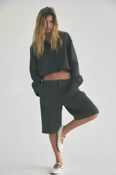 Струйная укороченная рубашка ZARA, темно-серый