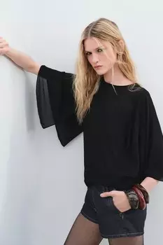 Струящаяся блузка-накидка ZARA, черный