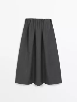 Струящаяся юбка миди со сборками Massimo Dutti, серый