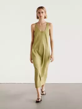 Струящееся платье миди Massimo Dutti, зеленый