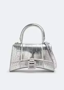 Сумка BALENCIAGA Hourglass XS top handle bag, серебряный