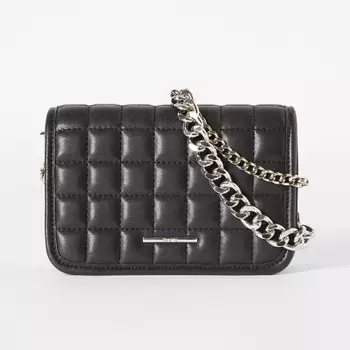Сумка Bershka Quilted With Chain, черный