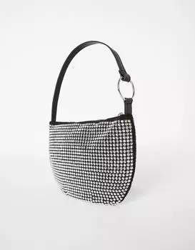 Сумка Bershka Rhinestone With Handle, черный