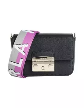 Сумка через плечо FURLA кожаная с контрастным ремнем, черный
