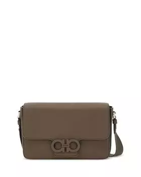 Сумка через плечо из кожи Double Gancini FERRAGAMO, коричневый